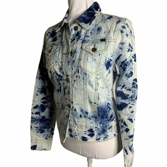 Lucky Brand Tie Dye Denim Jacket S Blue Button Front Long Sleeves Pockets NEW - Picture 6 of 6